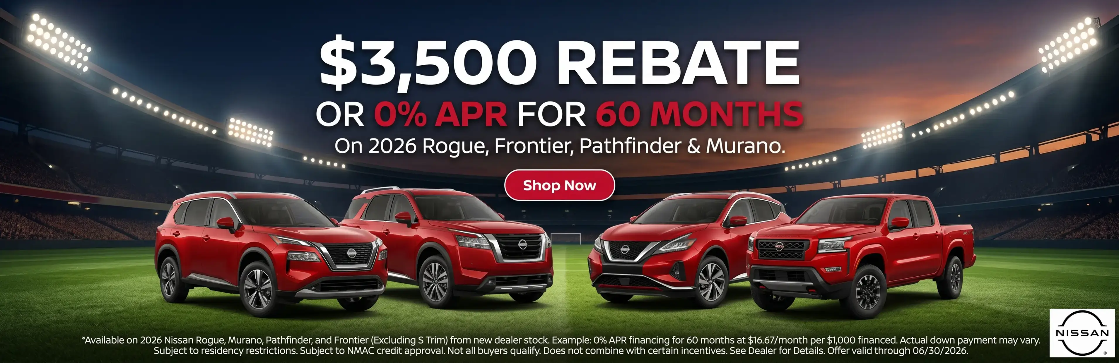 Special offer on    2026 Rogue, 2026 Frontier, 2026 Pathfinder, and 2026 Murano